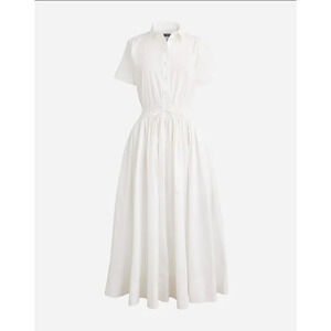 J Crew Elena Cotton Short Sleeve Poplin White Shirt Dress US Womens 10P